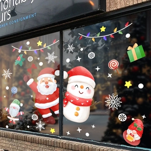 Christmas Window Stickers Static PVC Clings Double Sided Santa Claus Snowman Gnomes Snowflakes Glass Decor Holiday