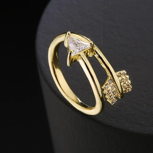 Luxurious 18K gold plated arrow ring featuring a triangular zircon and micro-pave crystals