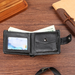 Men's bifold wallet in black faux crocodile skin with card slots and coin pocket