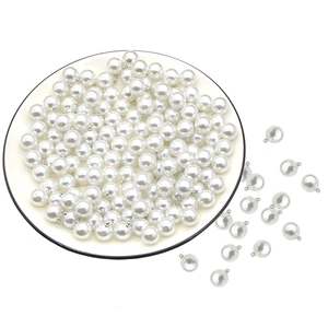 High-gloss round imitation pearl pendant with metal loop for DIY jewelry and hair crafts