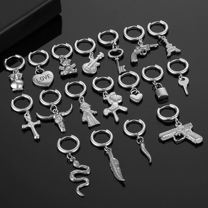 Punk Hoop Earrings Stainless Steel Dangle Charms Gothic Snake Cross Owl Guitar Hip Hop Jewelry For Men Women Unisex