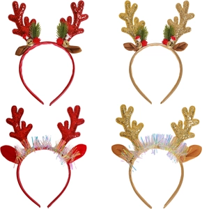 Christmas reindeer antler headbands with sequins bells and colorful tassels set