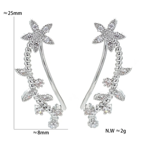 Silver sunflower ear crawlers with sparkling cubic zirconia measuring 25mm in height