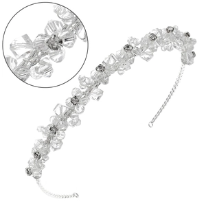 Exquisite handmade crystal and pearl headband for brides featuring detailed beadwork design