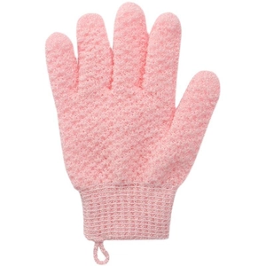 Rosafarbener Peeling-Handschuh aus Nylon mit mattierter Textur und elastischer Handgelenkschlaufe