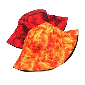 Double-sided gradient tie-dye bucket hat in red-black and orange-yellow stylish colors