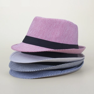Chapeaux fedora à rayures de style britannique pour hommes et femmes avec ruban noir