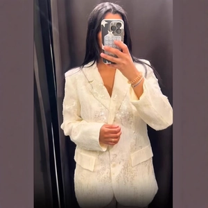 Blazer E Pantaloni Con Paillettes Da Donna Poliestere Revers Manica Lunga Slim Fit Festa