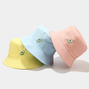 Avocado Embroidery Cotton Bucket Hat Casual Sun Protection Foldable Basin Cap For Men Women