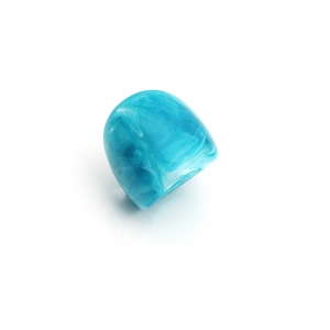 Minimalist acetate acrylic resin ring set with blue marble texture on white background