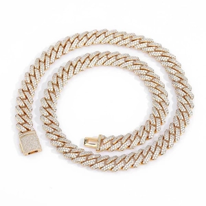Luxurious gold-plated Cuban link necklace with double-row micro-pave cubic zirconia crystals