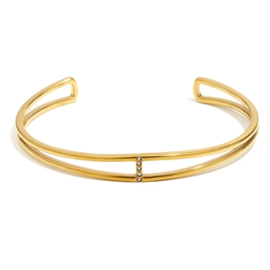 Close-up of 18K gold-plated double-layer stainless steel bangle with diamond accents