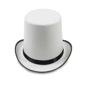 Elegant white 20cm Lincoln top hat with black ribbon for stage performances and parties