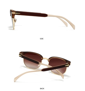Detailed side and back views of brown tortoise square sunglasses with gold metal accents