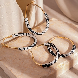 Geometric Hoop Earrings Leather Wrapped Zebra Pattern Fashion Jewelry For Women With 925 Sterling Silver Earring Post