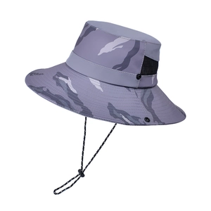 Men's camouflage bucket hat with breathable mesh and adjustable chin strap for outdoors