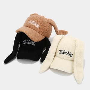 Plush teddy fleece baseball cap with rabbit ears and Colorado embroidery in three colors