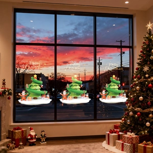Christmas Window Stickers Static PVC Film Double Sided Color Santa Claus Snowman Christmas Tree Glass Door Decor Cartoon Holiday
