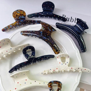 Large Acetate Hair Claw Clip With Colorful Rhinestones Handmade Retro Shark Jaw Clip For Women