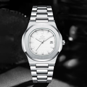 Men's slim quartz business watch with silver steel strap, white dial and date display