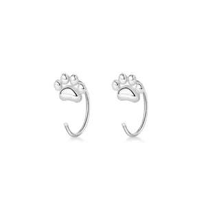 Cute S925 sterling silver cat paw hook earrings with polished finish for women