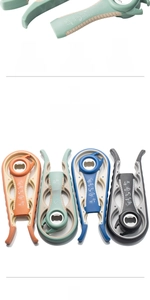 Close-up of 4-in-1 multifunctional bottle opener showing various color options and grips