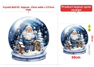 Detail view of Santa Claus snow globe toilet sticker dimensions and layout sheet