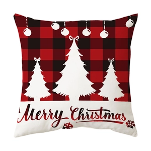 Christmas pillow cover featuring red-black buffalo plaid deer and white Merry Christmas print