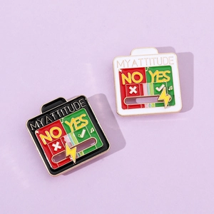 Creative interactive my attitude sliding enamel pin in black and white gold metal finish