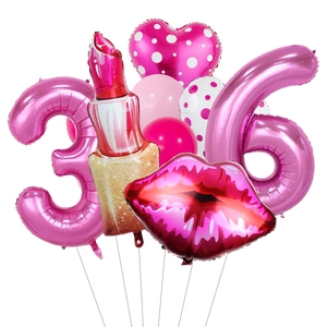 Kit de ballons rouge à lèvres rose avec ballons chiffres pour décoration de fête