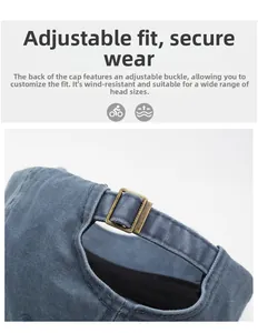 Detail of adjustable metal buckle and vintage washed cotton strap on baseball cap