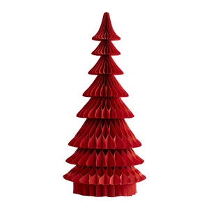 Red honeycomb paper Christmas tree decoration with 3D folding origami design