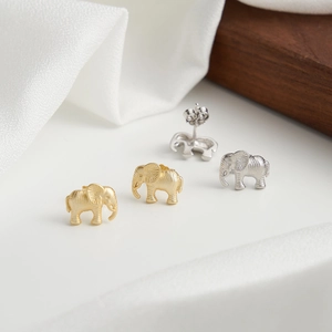 925 Sterling Silver Elephant Stud Earrings Cute Minimalist Animal Shape Matte Finish Jewelry Gift For Women