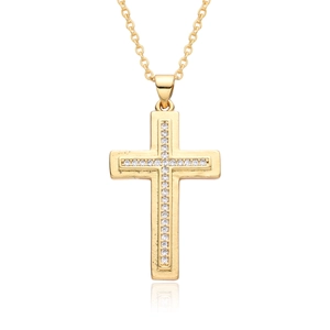 Elegant gold cross necklace for women featuring shimmering micro-pave zirconia stones