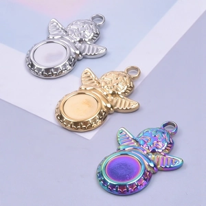 Colgantes de ángel en acero inoxidable de tres colores para creación de joyería DIY
