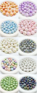 Collage showing colorful UV plated acrylic disco beads for DIY jewelry making
