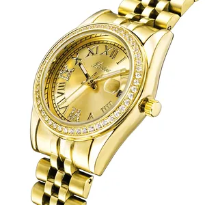 Elegant Women Quartz Watch Stainless Steel Rhinestone Luminous Waterproof Date Calendar Fashion Luxury Wristwatch