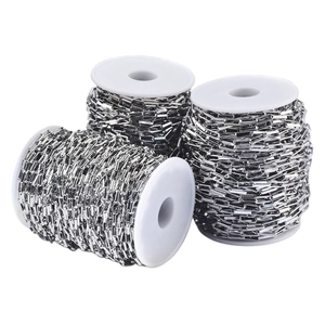 Three spools of silver stainless steel long oval box chains for DIY jewelry making