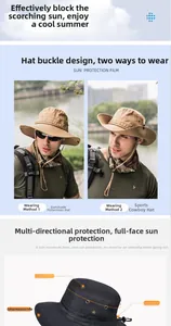 Detail view of adjustable drawstrings and 8.5cm wide brim on sun protection hat