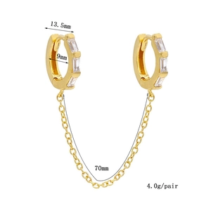Detail showing 70mm chain link with 13.5mm gold plated cubic zirconia double hoop earrings