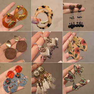 Bohemian Drop Earrings With 925 Sterling Silver Earring Post Vintage Resin Bead Tassel Ethnic Geometric Unique For Women