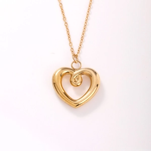 Golden hollow heart pendant necklace in minimalist stainless steel for women