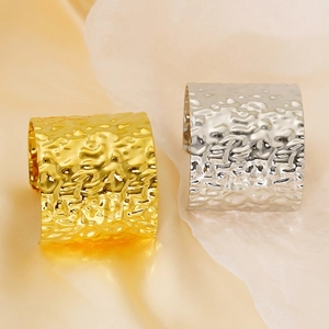 Hammered texture wide cuff bracelets in gold and silver finish for a minimalist style