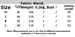 Size guide for poplin shirt showing detailed measurements in centimeters for XS to L
