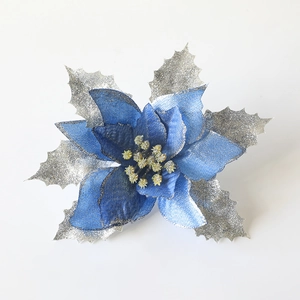 Glitter Artificial Christmas Flowers Poinsettia For Christmas Tree Wreath Garland DIY Decoration Festive Sparkling Ornaments