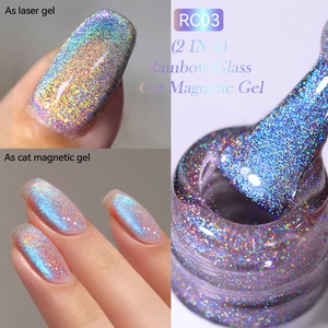 Rainbow glass cat eye magnetic nail gel polish with laser effect in RC03 shade