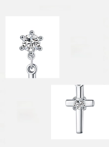 Detail of 925 sterling silver cross pendant and 5A zircon inlay with high-shine finish