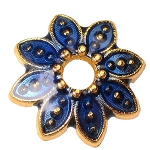 Charm fleur en émail bleu avec dorure en alliage pour création de bijoux vintage