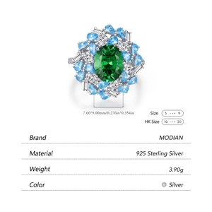 925 Sterling Silver ring with emerald green oval stone and light blue teardrop gems