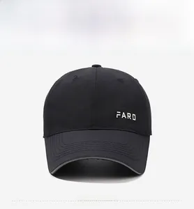 Detailed front view of black baseball cap featuring silver FARD embroidery and twill texture